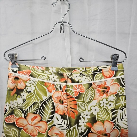 Island Republic Green Orange Floral Topical Beach Hawaiian Cropped Pants Size 2 - Picture 2 of 11